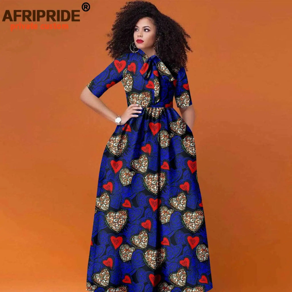 Women’s African Print Maxi Dress – Traditional High Waist Ankara Half Sleeve Attire - Free Delivery Worldwide only at Flexi Africa
