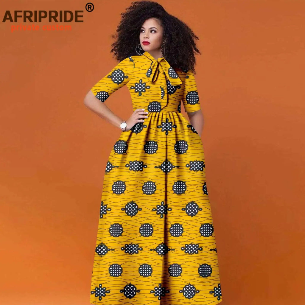 Women’s African Print Maxi Dress – Traditional High Waist Ankara Half Sleeve Attire - Free Delivery Worldwide only at Flexi Africa
