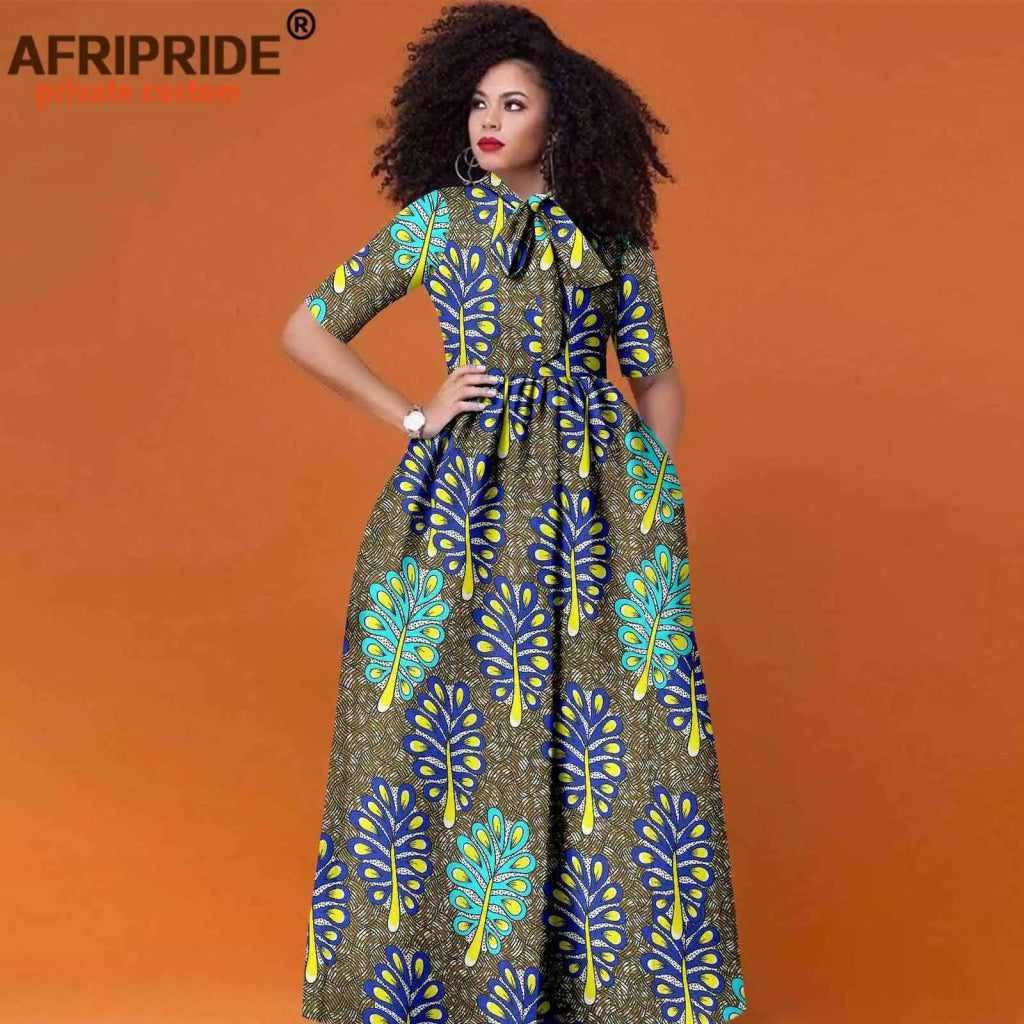 Women’s African Print Maxi Dress – Traditional High Waist Ankara Half Sleeve Attire - Free Delivery Worldwide only at Flexi Africa
