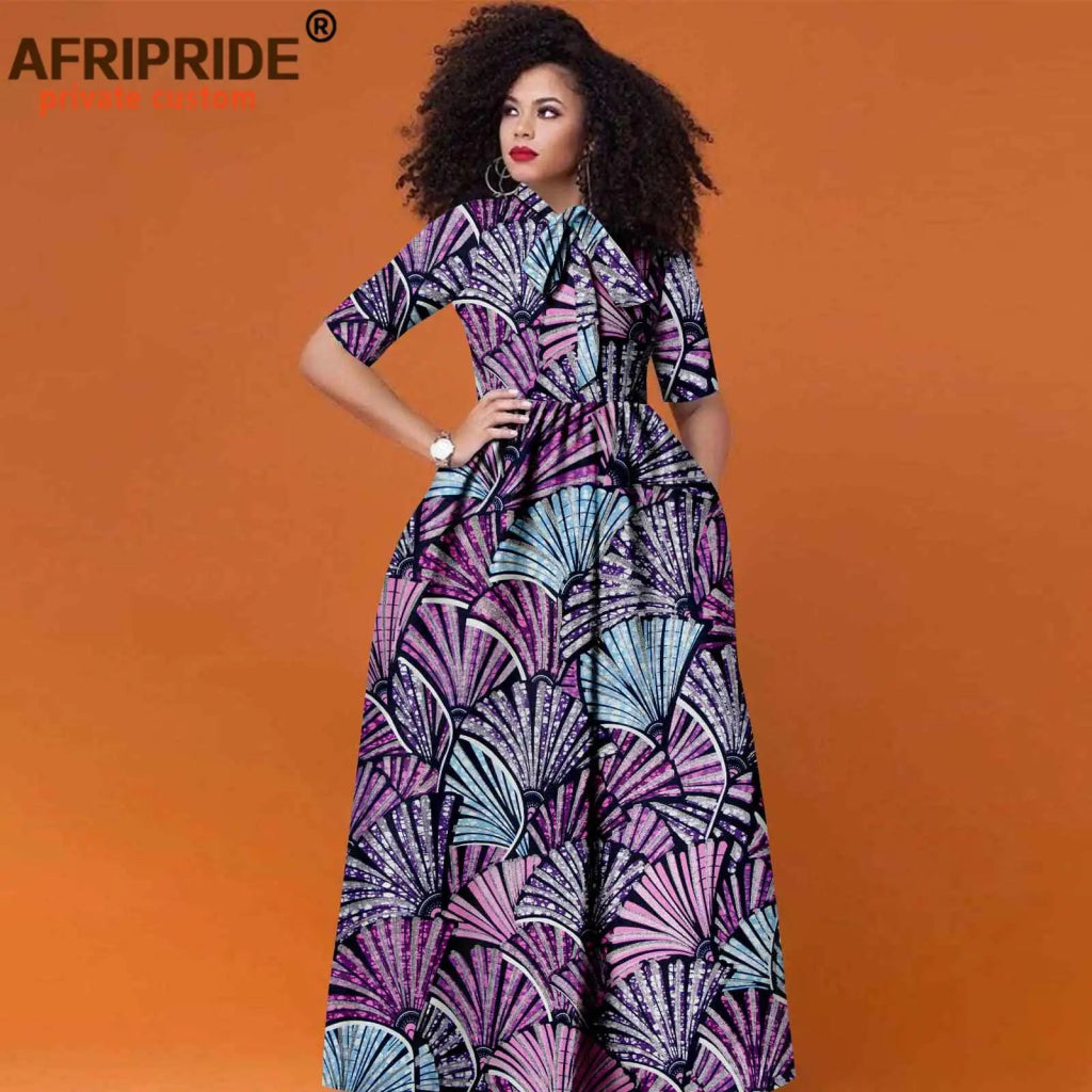 Women’s African Print Maxi Dress – Traditional High Waist Ankara Half Sleeve Attire - Free Delivery Worldwide only at Flexi Africa