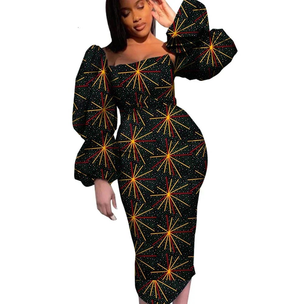 Women’s African Puff Sleeve Dress – Elegant Ankara Dashiki Party & Evening Gown - Free Delivery Worldwide only at Flexi Africa