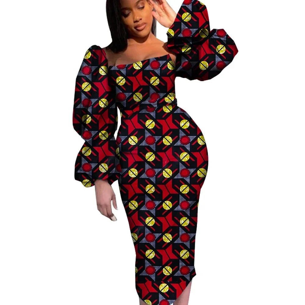 Women’s African Puff Sleeve Dress – Elegant Ankara Dashiki Party & Evening Gown - Free Delivery Worldwide only at Flexi Africa