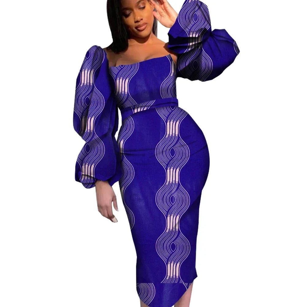 Women’s African Puff Sleeve Dress – Elegant Ankara Dashiki Party & Evening Gown - Free Delivery Worldwide only at Flexi Africa