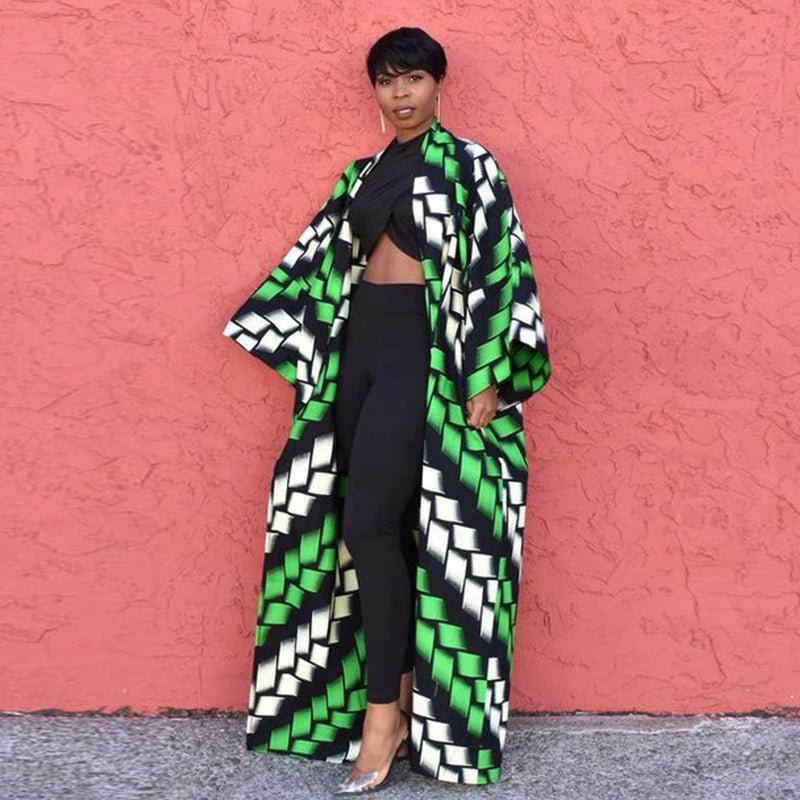 Women's African - Style Long Coat for Spring Floral Print Trench Coat - Flexi Africa - Free Delivery Worldwide only at www.flexiafrica.com