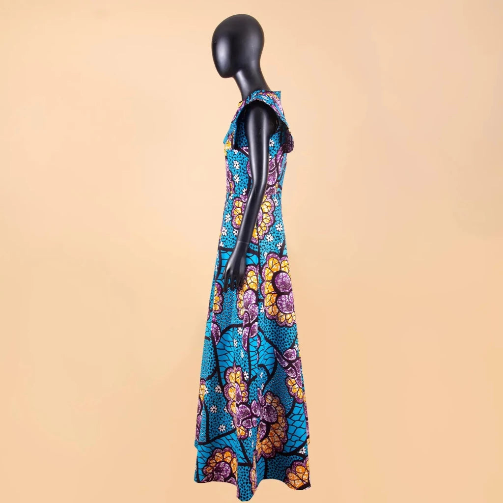 Women’s Ankara Dashiki Print Floor - Length A - Line Dress - Free Delivery Worldwide only at Flexi Africa