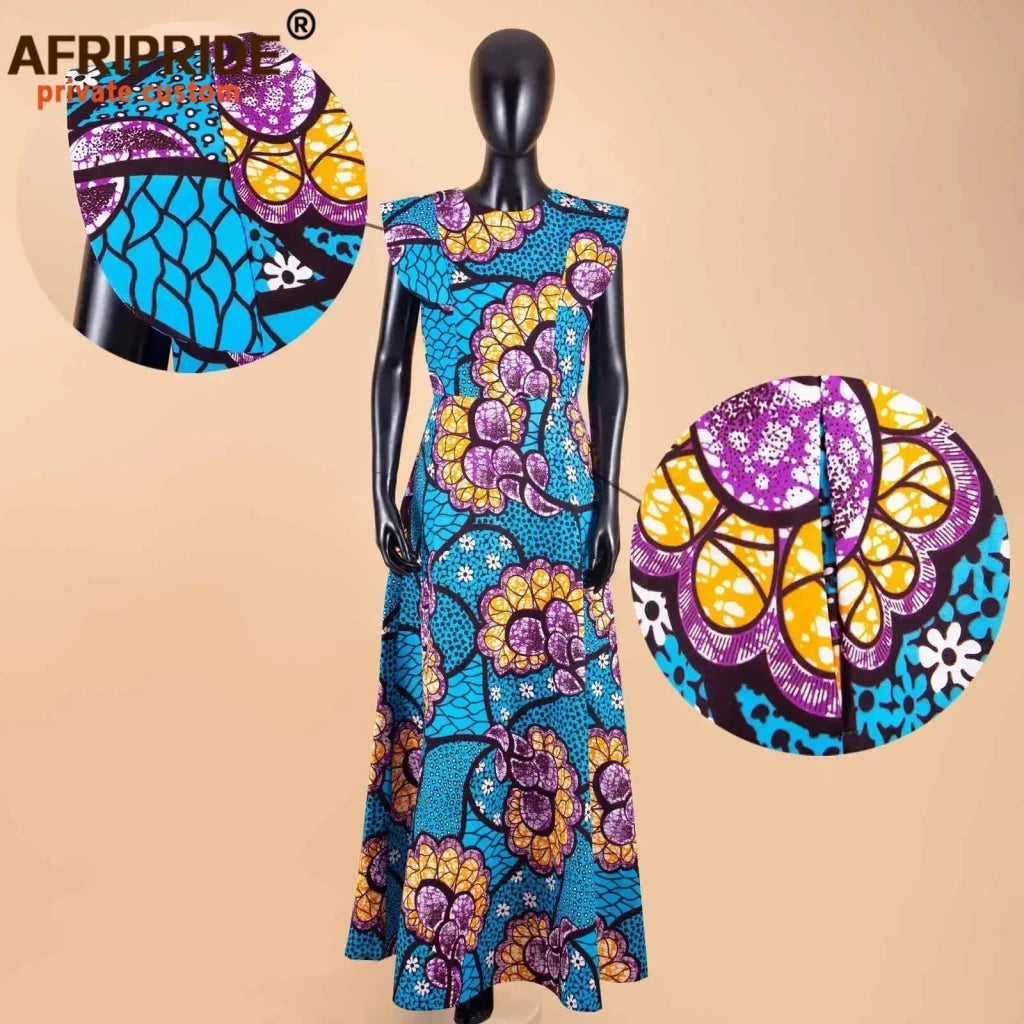 Women’s Ankara Dashiki Print Floor - Length A - Line Dress - Free Delivery Worldwide only at Flexi Africa