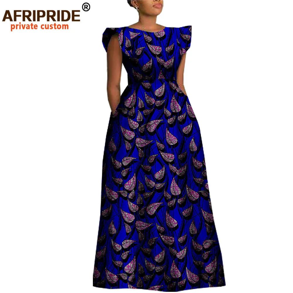 Women’s Ankara Dashiki Print Floor - Length A - Line Dress - Free Delivery Worldwide only at Flexi Africa