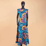 Women’s Ankara Dashiki Print Floor - Length A - Line Dress - Free Delivery Worldwide only at Flexi Africa