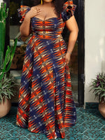 Women’s Geometric Print A - Line Dress with Slit - Free Delivery Worldwide only at Flexi Africa