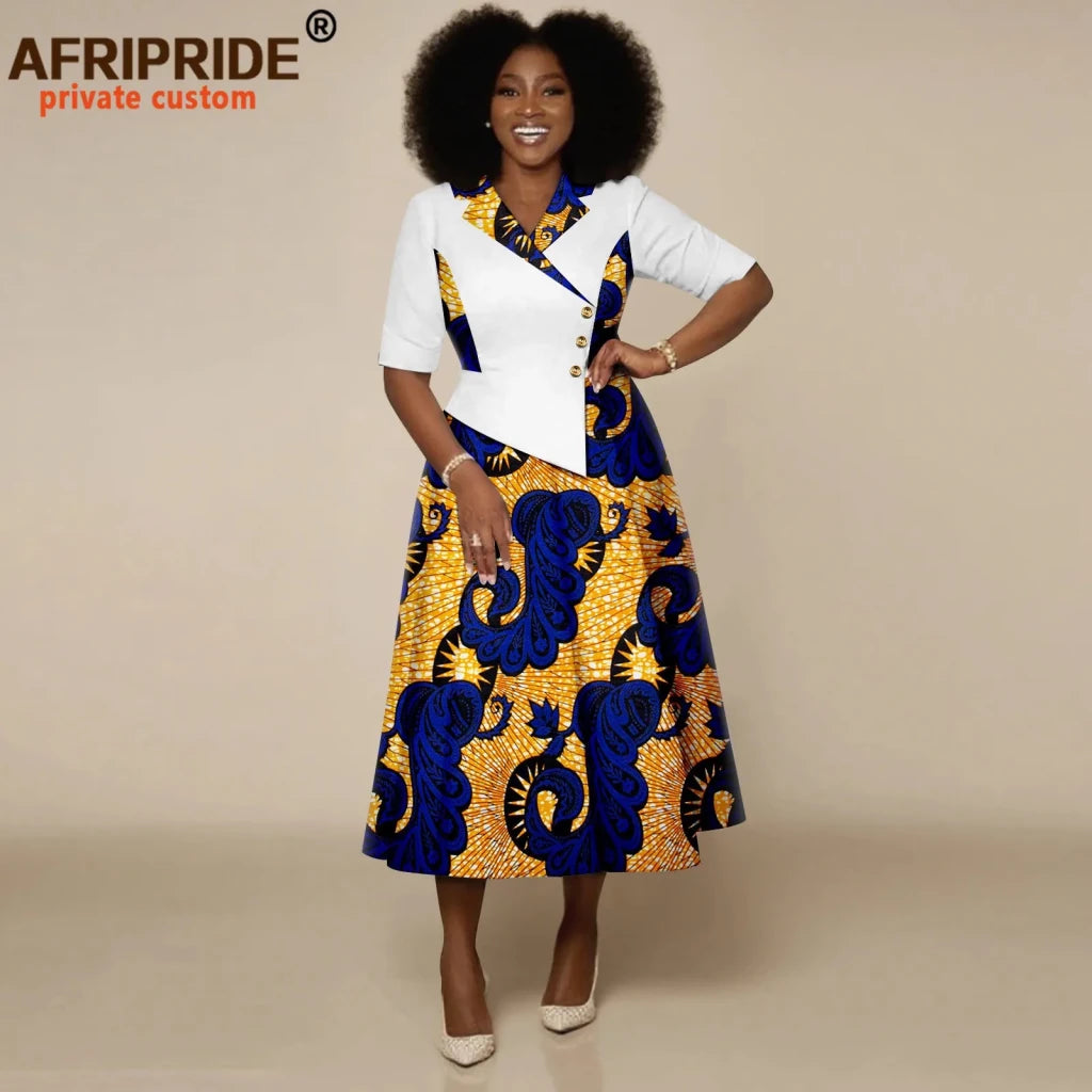 Women’s High - Waist Ankara Midi Dress – Half Sleeve African Print Style - Free Delivery Worldwide only at Flexi Africa
