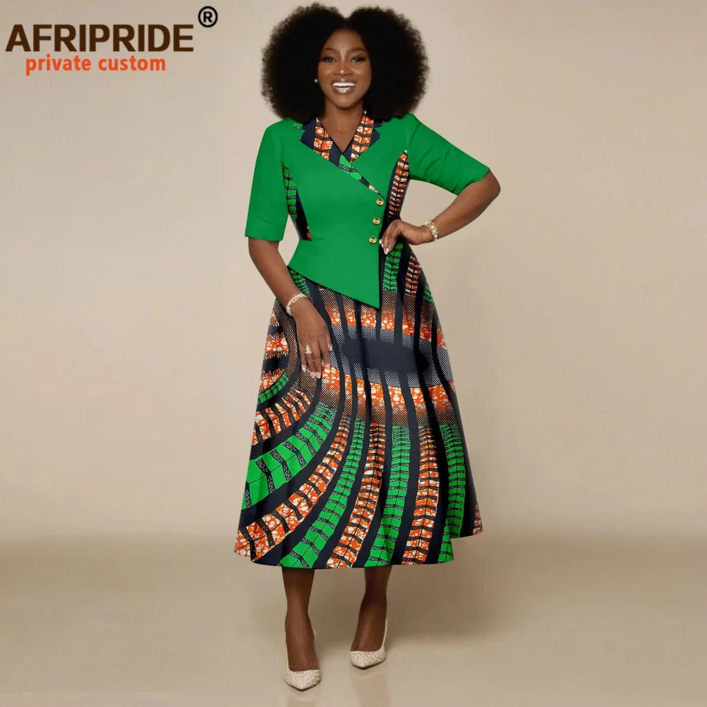 Women’s High - Waist Ankara Midi Dress – Half Sleeve African Print Style - Free Delivery Worldwide only at Flexi Africa