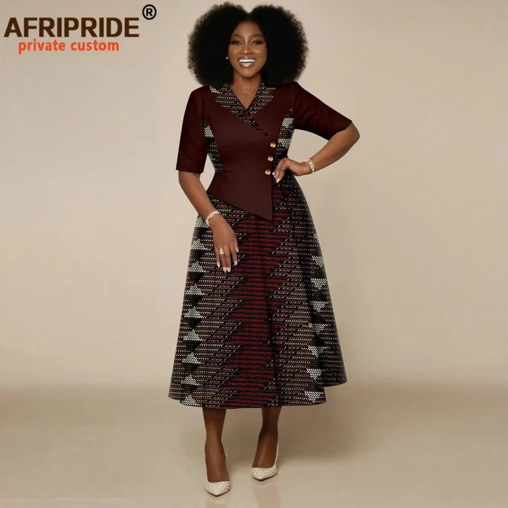 Women’s High - Waist Ankara Midi Dress – Half Sleeve African Print Style - Free Delivery Worldwide only at Flexi Africa