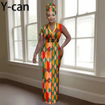 Women’s Luxury Dashiki Ankara Maxi Dress with Headwrap - Free Delivery Worldwide only at Flexi Africa