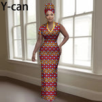 Women’s Luxury Dashiki Ankara Maxi Dress with Headwrap - Free Delivery Worldwide only at Flexi Africa