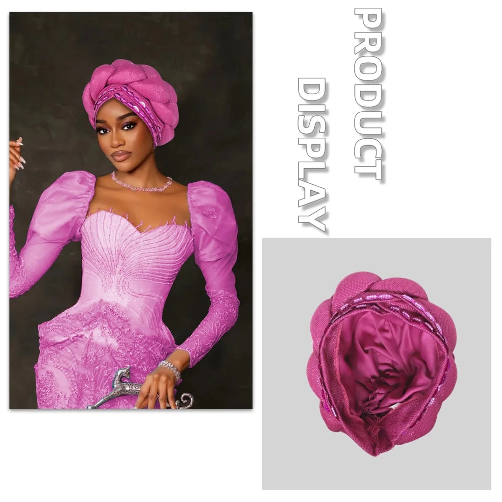 Women’s Nigerian Auto Gele – Stylish Wedding & Party Headscarf - Free Delivery Worldwide only at Flexi Africa