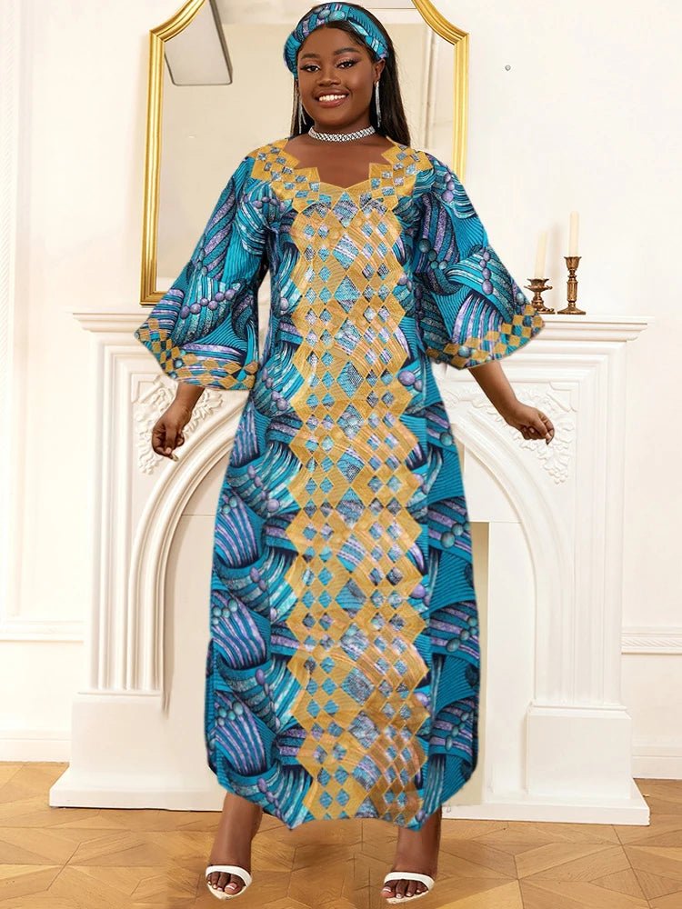 Women's Plus Size African Dashiki Wax Dress – Traditional Wedding & Evening Gown Outfit - Free Delivery Worldwide only at Flexi Africa