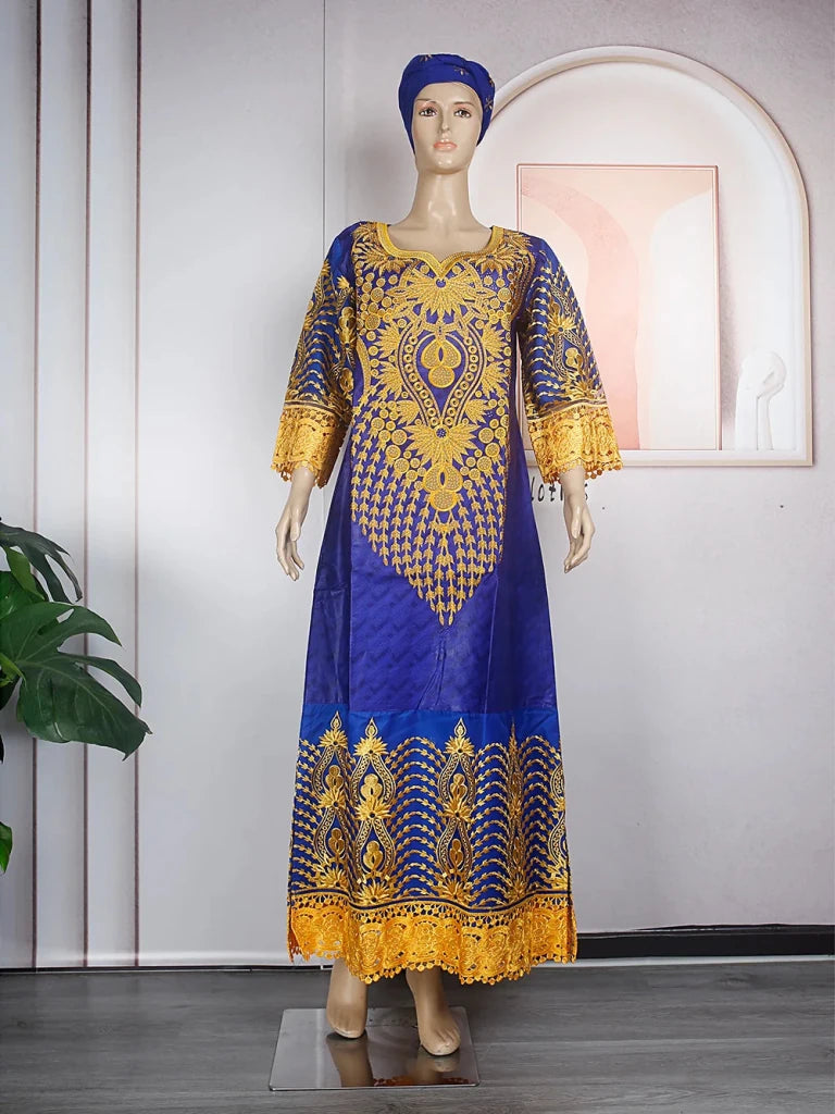 Women’s Purple Bazin Embroidered Traditional African Wedding Dress – Luxury Occasion Wear - Free Delivery Worldwide only at Flexi Africa