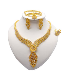 Gold Necklace Set for Women: Ideal for Nigerian African Weddings Complete with Earrings Rings - Flexi Africa